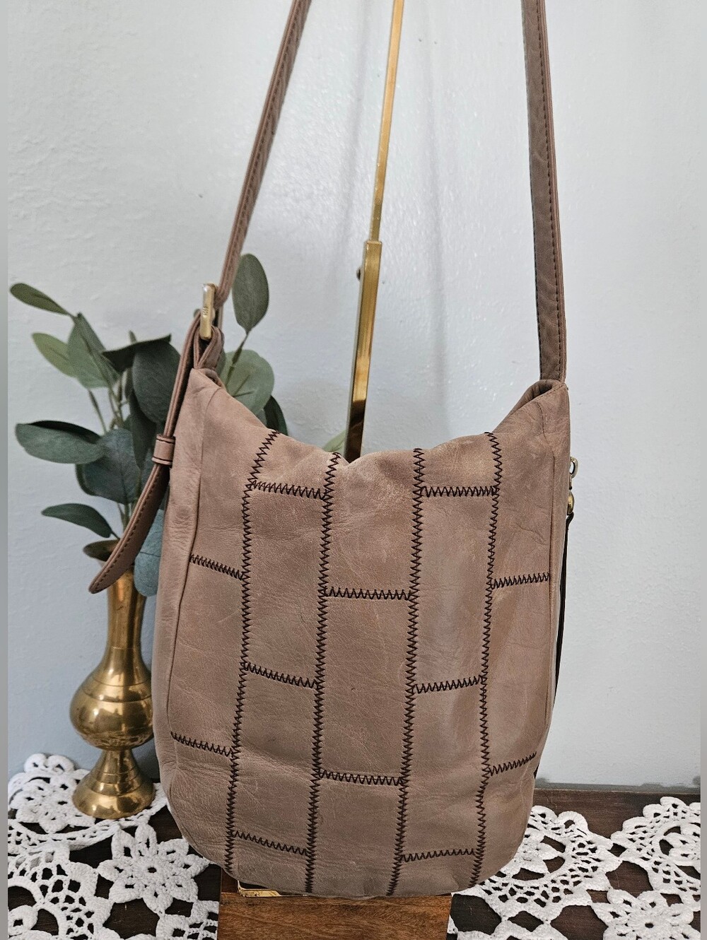 HOBO Kharma Patchwork Leather Hobo Bucket Shoulder Bag Coastal Cowgirl Aesthetic